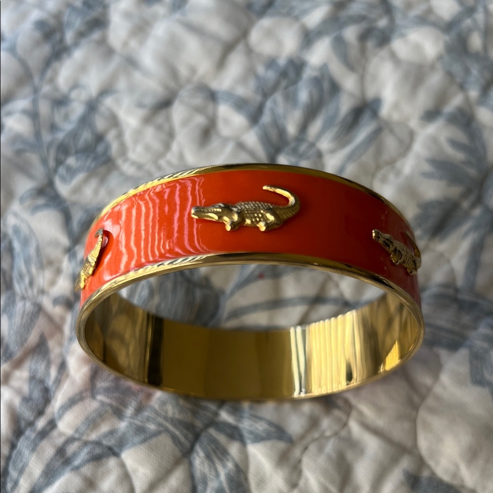 Vibrant Orange & Gold Alligator Bangle